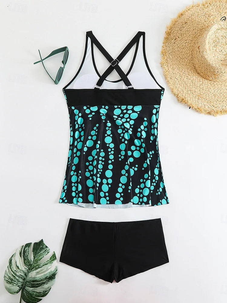Jade | Conjunto de tankini con estampado de burbujas que cubre el vientre