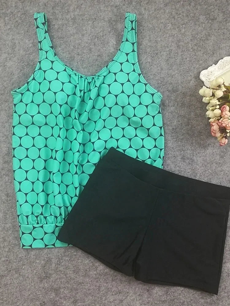 Punto | Conjunto de tankini de lunares que cubre el vientre con shorts de baño