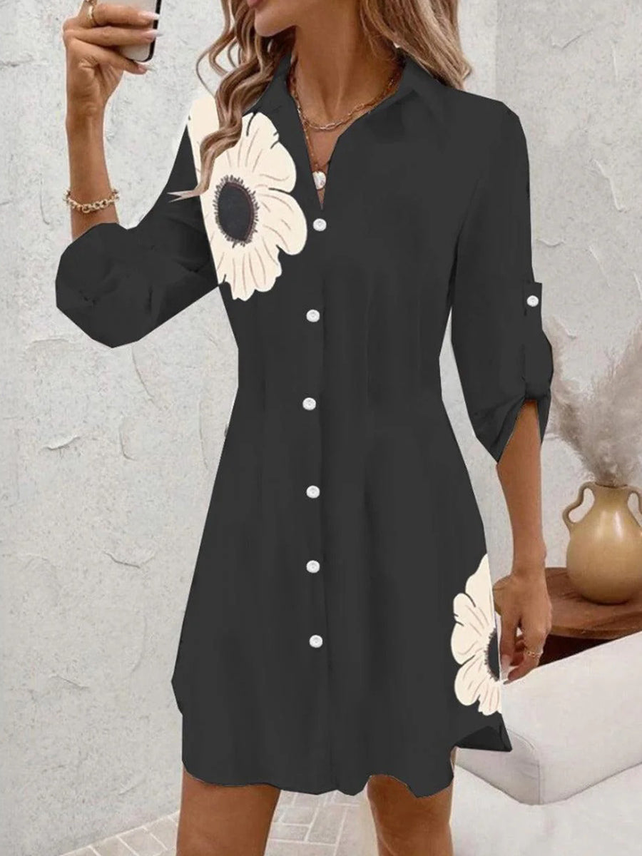 Vintage Floral Print Long Sleeve Mini Dress