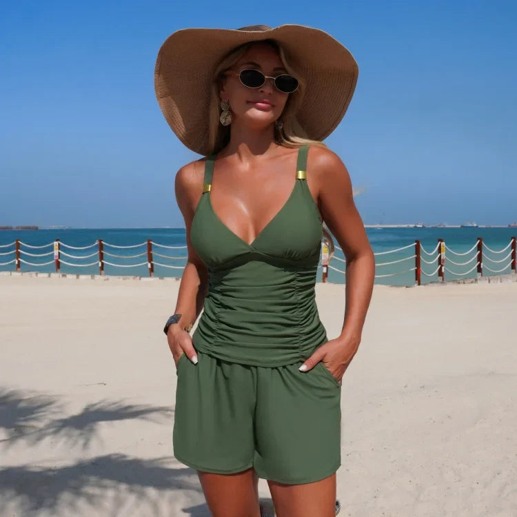Harper | Conjunto de tankini fruncido con bolsillos