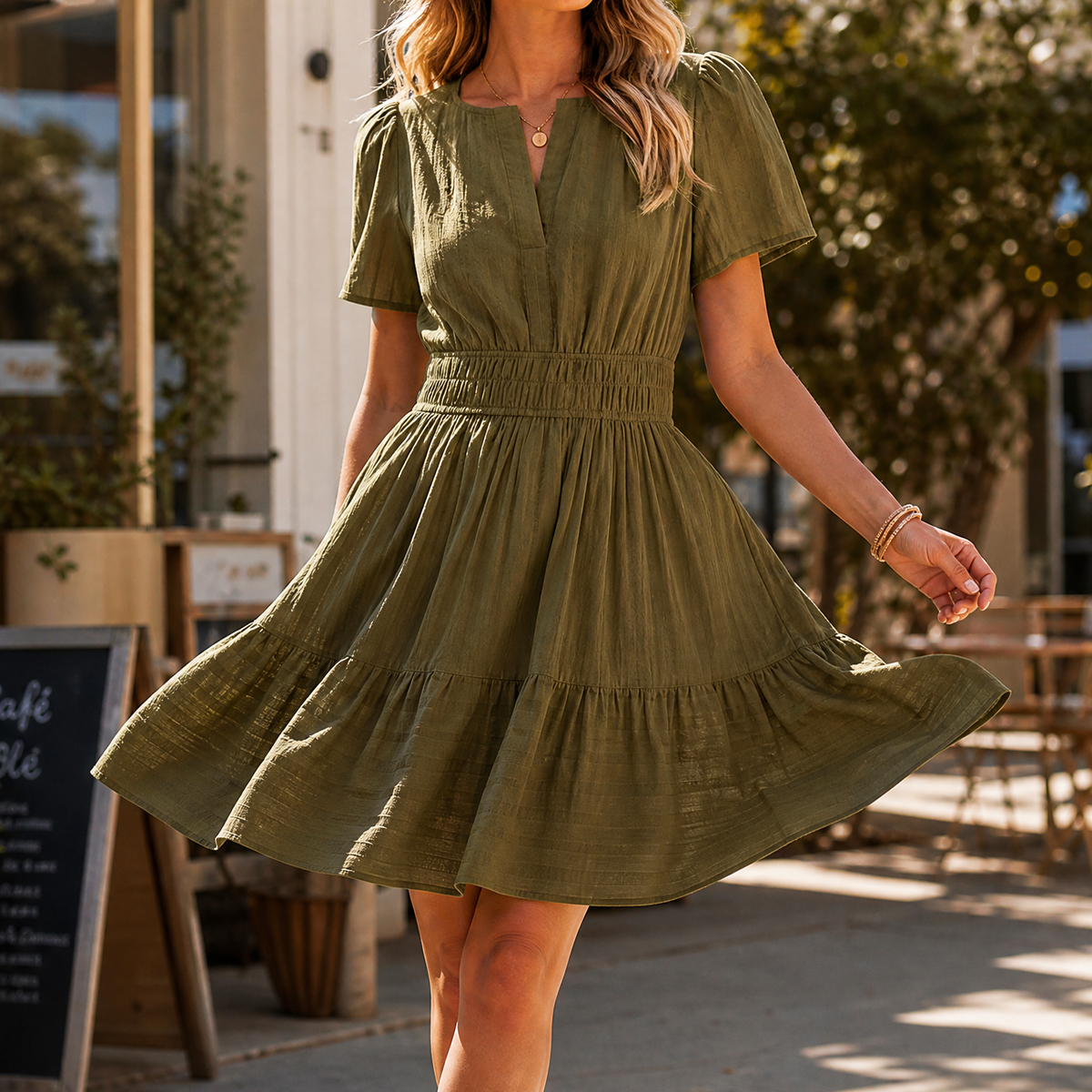 Solenna™ Smocked Waist Tiered Mini Dress