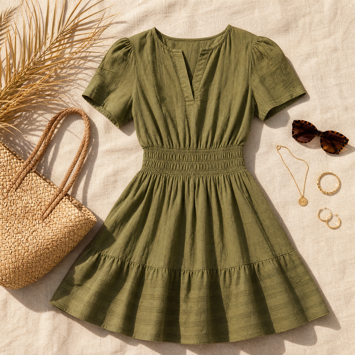 Solenna™ Smocked Waist Tiered Mini Dress